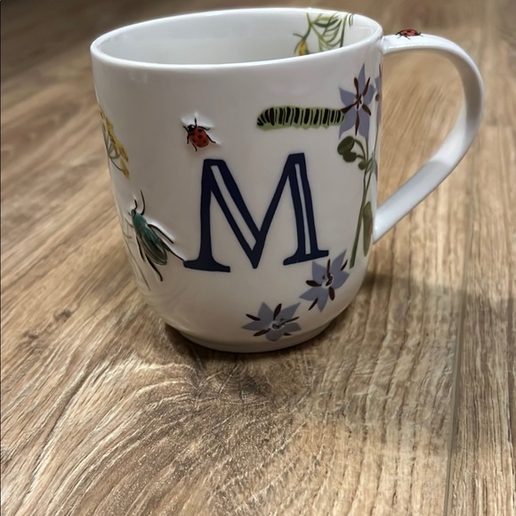 Anthropologie Other - Anthropologie “M” White Floral Mugs Elegant Dining Collection
